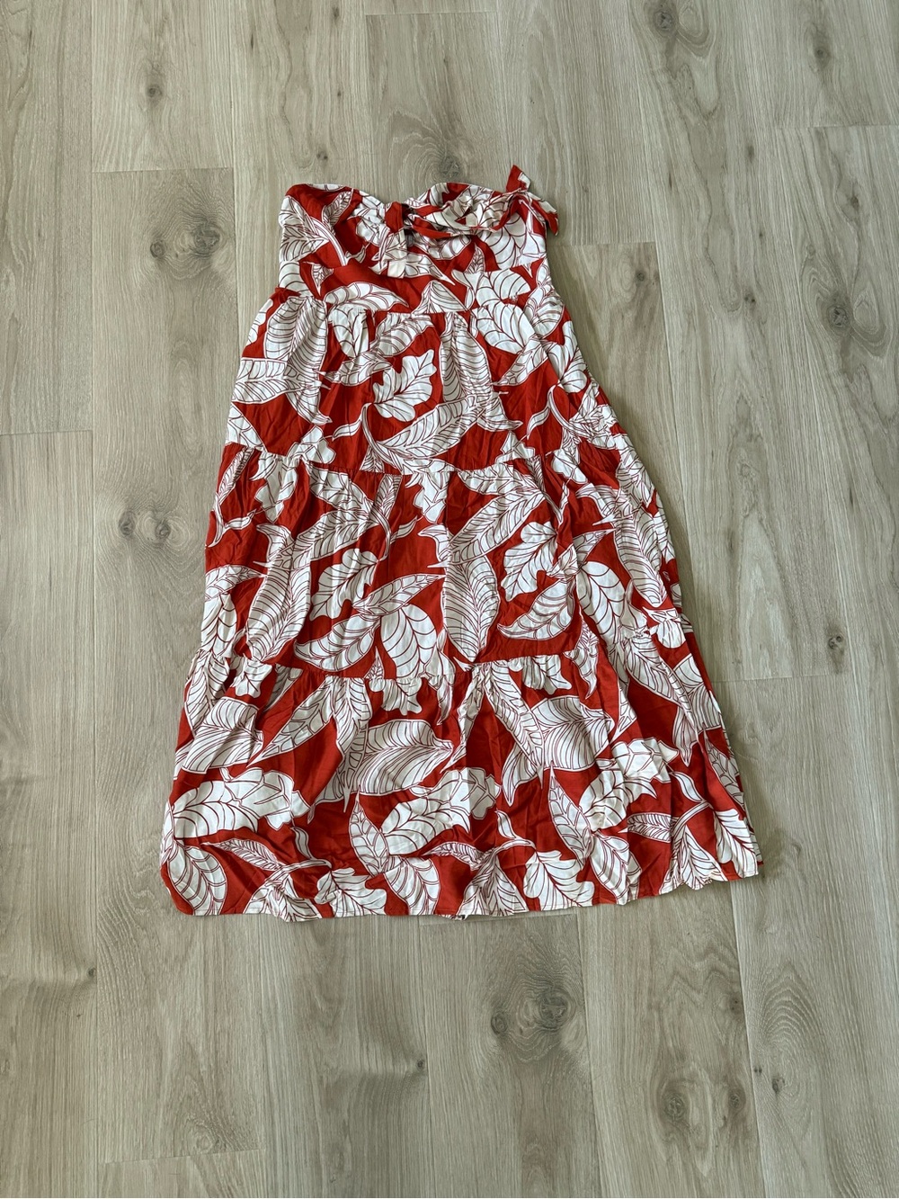 PatPat Red & White Smocked Waist Casual halter dress